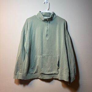 dip Women's 2X Sage Green Quarter Zip Sweatshirt Oversized Fleece Pullover